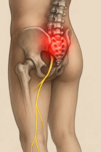 Sciatic nerve pathway from spine to knee